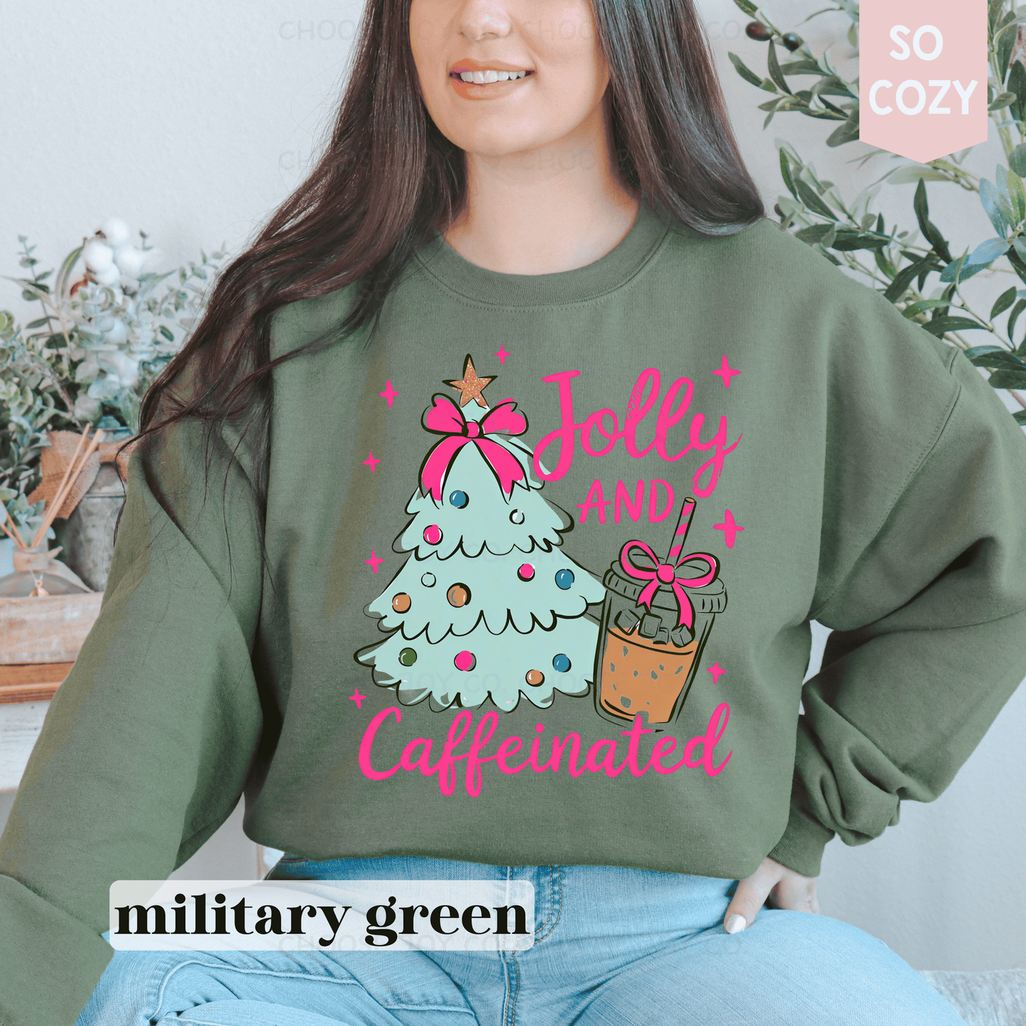 HOLLY JOLLY AND CAFFEINATED SWEATSHIRT