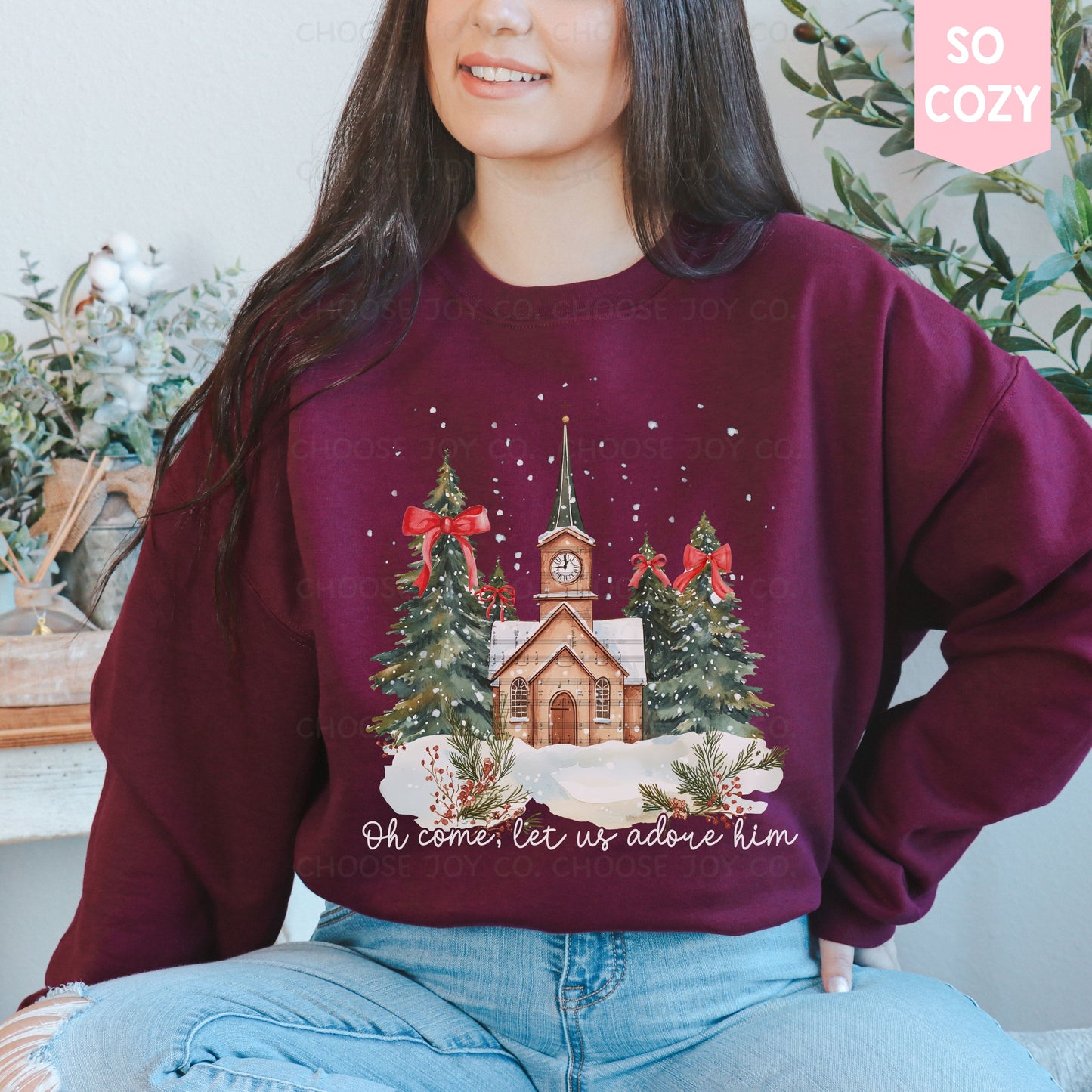 Oh Come Let Us Adore Him Church Christmas Sweatshirt