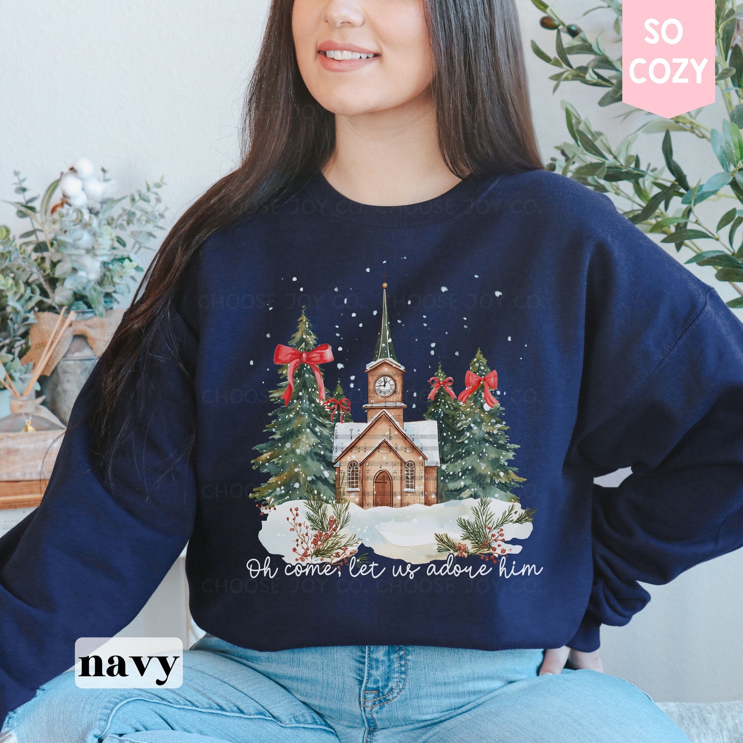 Oh Come Let Us Adore Him Church Christmas Sweatshirt