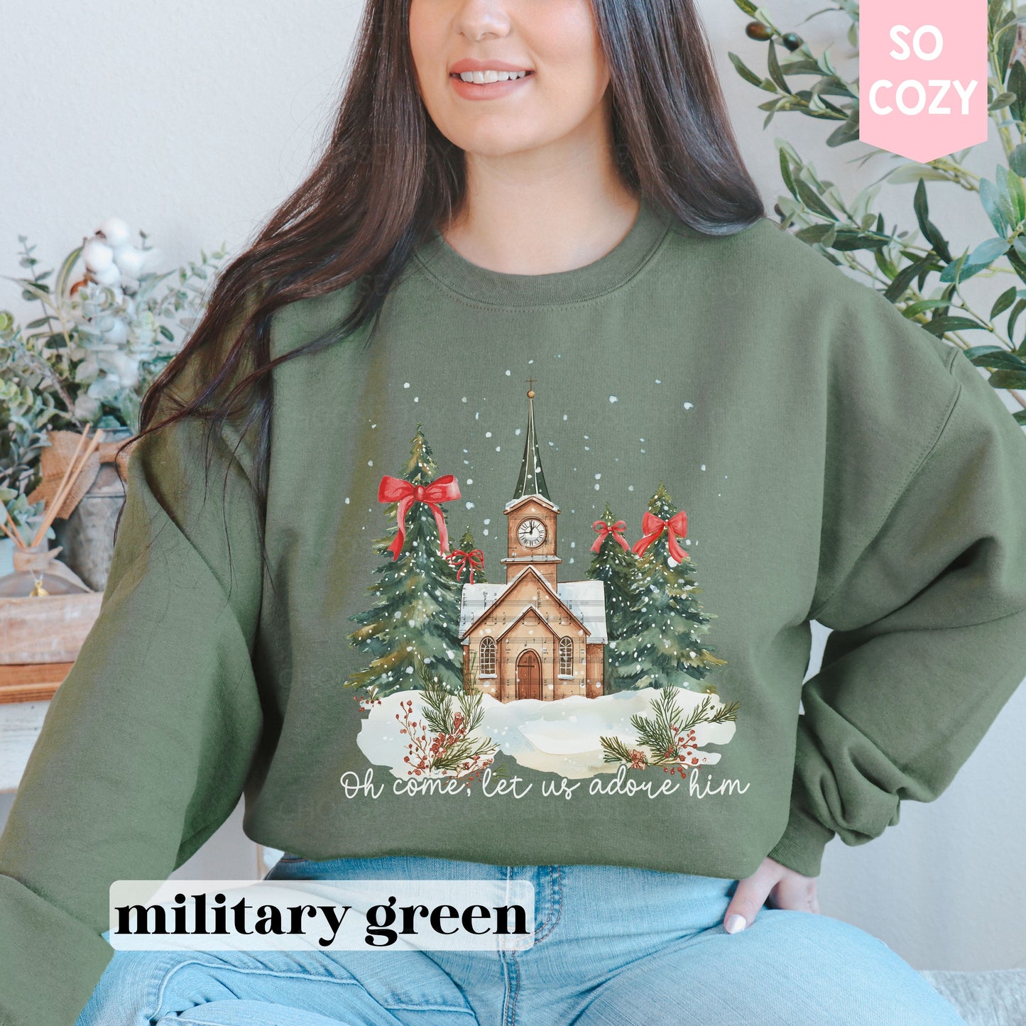 Oh Come Let Us Adore Him Church Christmas Sweatshirt