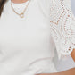 White Eyelet Pattern Short Sleeve Patchwork Ribbed Top