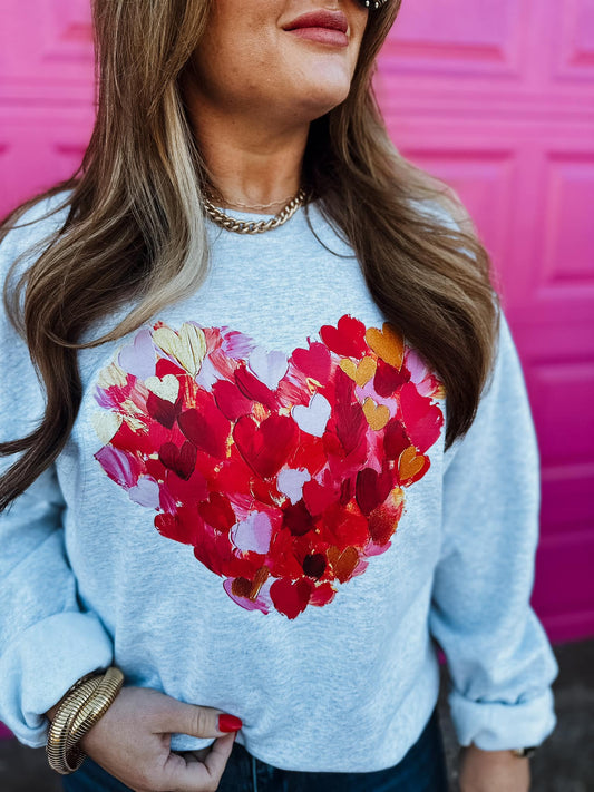 FAUX PAINTED HEARTS SWEATSHIRT