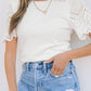 White Eyelet Pattern Short Sleeve Patchwork Ribbed Top