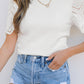 White Eyelet Pattern Short Sleeve Patchwork Ribbed Top