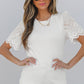 White Eyelet Pattern Short Sleeve Patchwork Ribbed Top