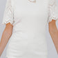 White Eyelet Pattern Short Sleeve Patchwork Ribbed Top