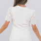 White Eyelet Pattern Short Sleeve Patchwork Ribbed Top