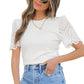 White Eyelet Pattern Short Sleeve Patchwork Ribbed Top