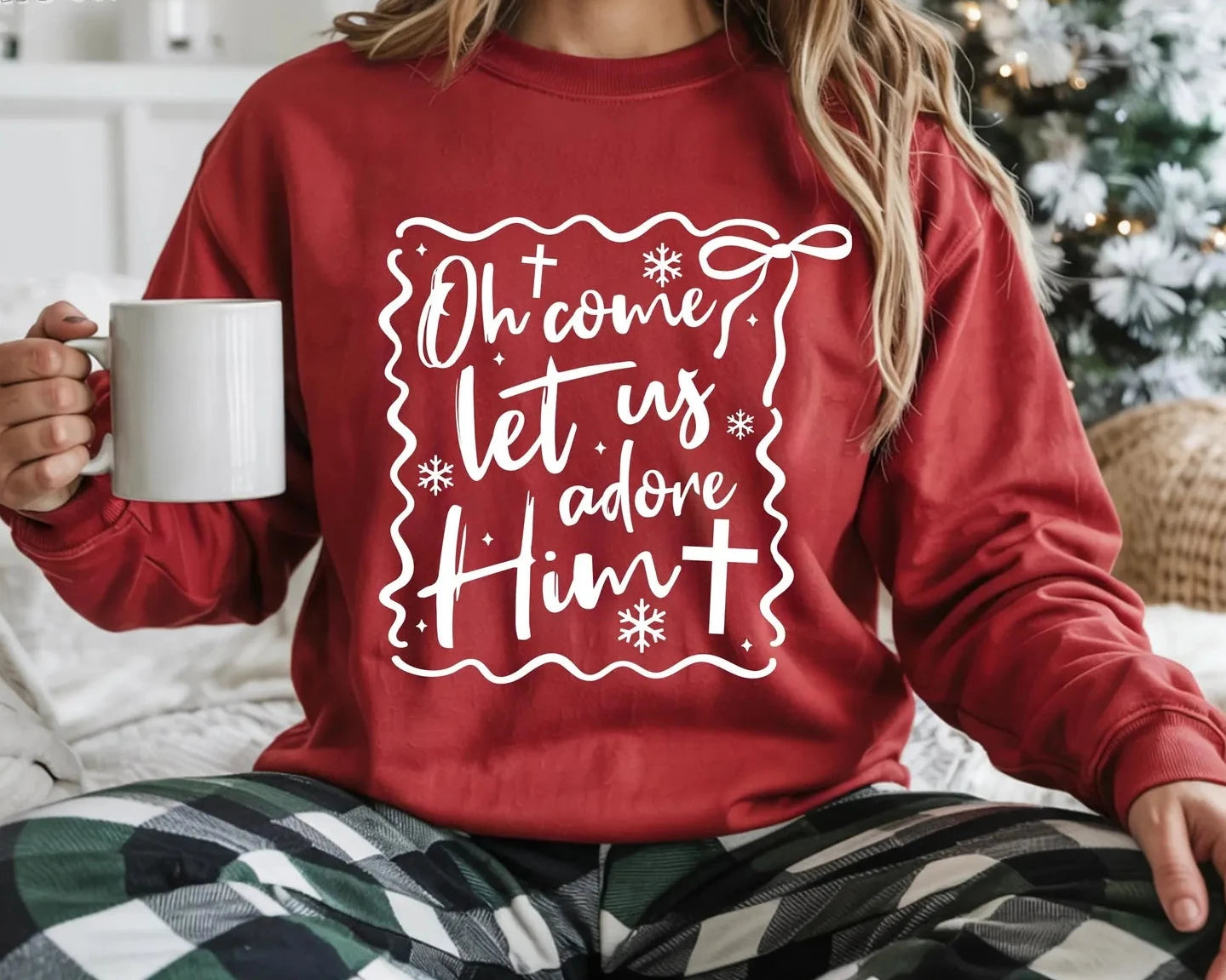 Oh Come Let Us Adore Him Script Sweatshirt